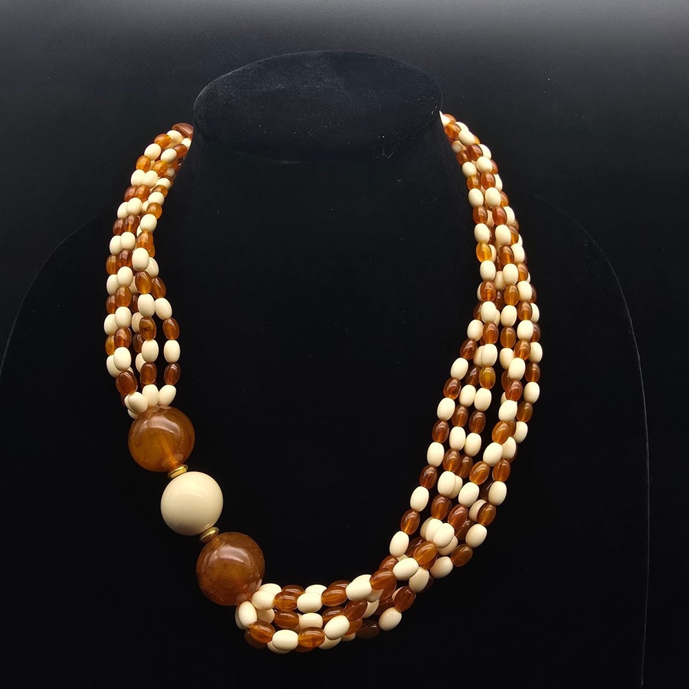 Avon 1987 Cosmopolitan Necklace Tan Brown Beaded Statement VIntage